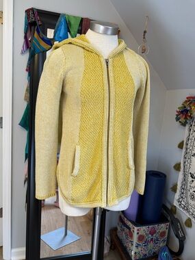 Sparrow Mustard Yellow Textured Knit Cardigan Zippered Sweater S